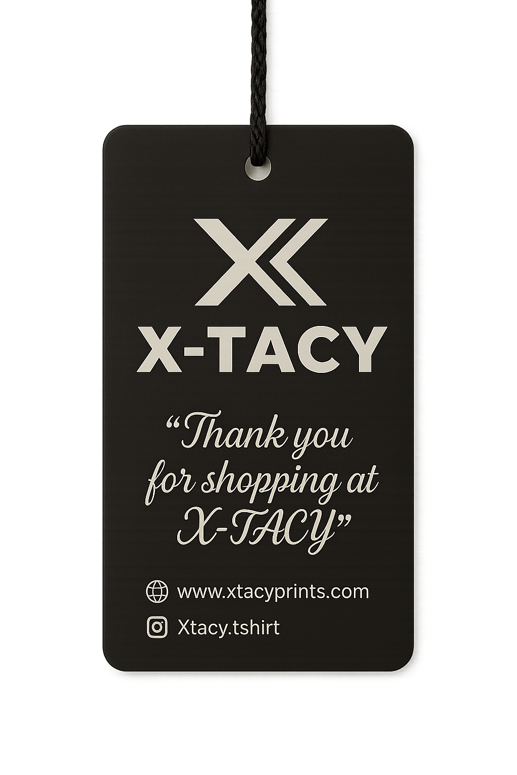 Xtacy tshirt&#39;s hang tag.