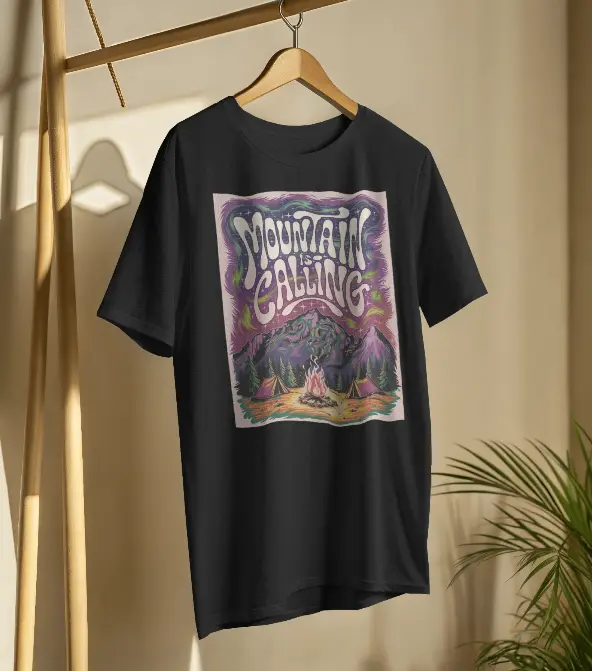 Custom Print T-Shirt Black (Mountains Calling)